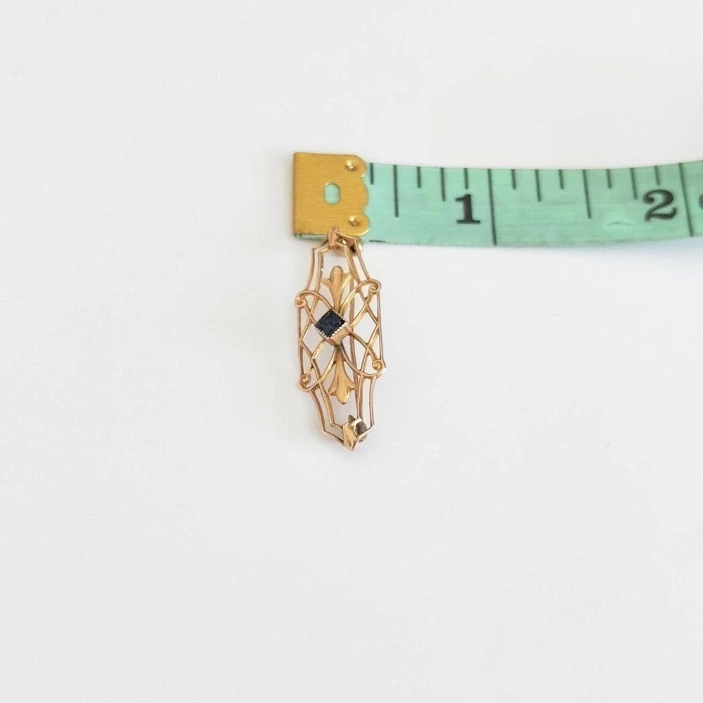 Vintage 10K Yellow Gold Blue Stone Small Brooch Pin